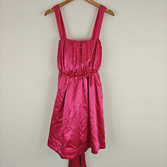 Anthropologie Maeve Nwot Pink Bow-Tie Satin Mini Dress Fairycore Whimsical Sz 4 - Picture 8 of 16